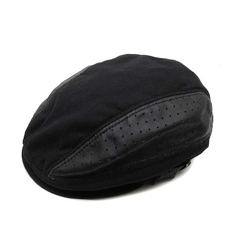 パンチングレザー リネン 切替 ハンチング キャップ 帽子 ブラック 黒 57～59cm メンズ_画像1