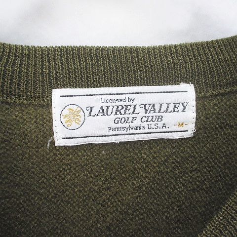  sport wear Golf wear LAUREL VALLEY long sleeve knitted sweater M green green group pattern wool wool men's 