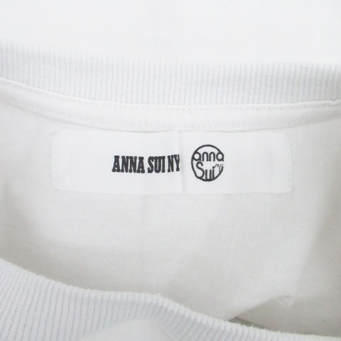 アナスイ ANNA SUI NYC Tシャツ カットソー クルーネック 半袖 ロゴプリント L オフホワイト 黒 ブラック /HO55 レディース_画像4