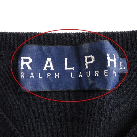  Ralph Lauren RALPH LAUREN вязаный лучший V шея тянуть over шерсть одноцветный темный темно-синий L #GY14 женский 