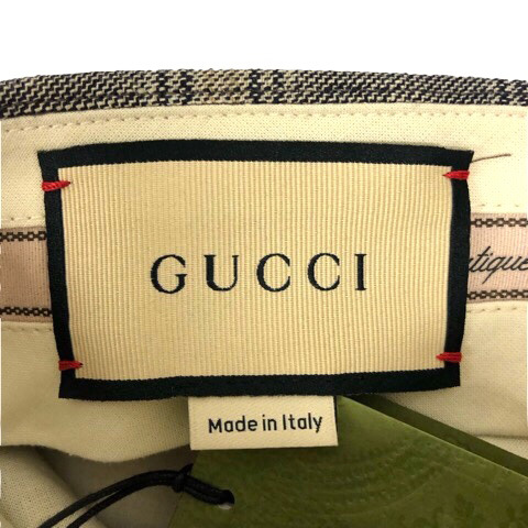 未使用品 グッチ GUCCI 690519 ショートパンツ ハーフパンツ リネン混 ウール混 タック グレンチェック 44 グレー メンズ_画像3