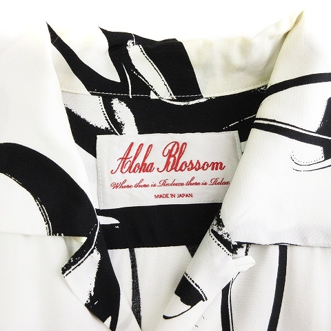 アロハブロッサム Aloha Blossom アロハシャツ 開襟 オープンカラー 半袖 ヒール 総柄 ホワイト 白 36 XS位 メンズ_画像3