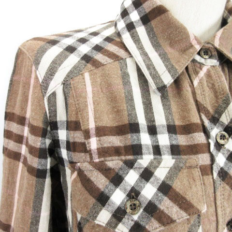 バーバリーブルーレーベル BURBERRY BLUE LABEL チェック シャツ ワンピース 長袖 38 ブラウン 240122E ■YHG レディース_画像4