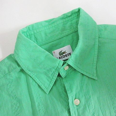 ラコステ LACOSTE シャツ 半袖 地模様 ロゴ コットン 2 グリーン ※EKM メンズ