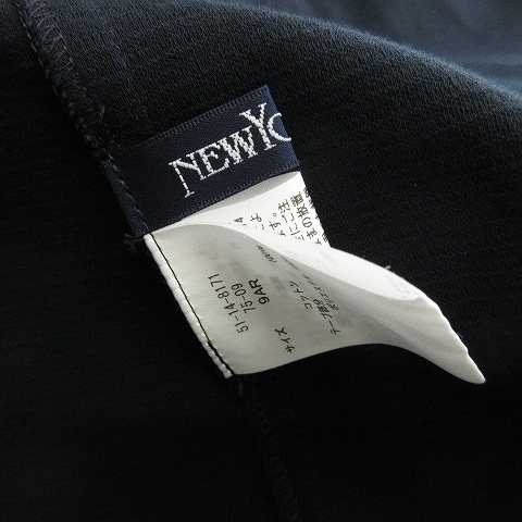 ニューヨーカー NEWYORKER 近年 ノーカラー ジャケット ショート丈 薄手 ボーダー 紺 ネイビー系 9AR レディース_画像4