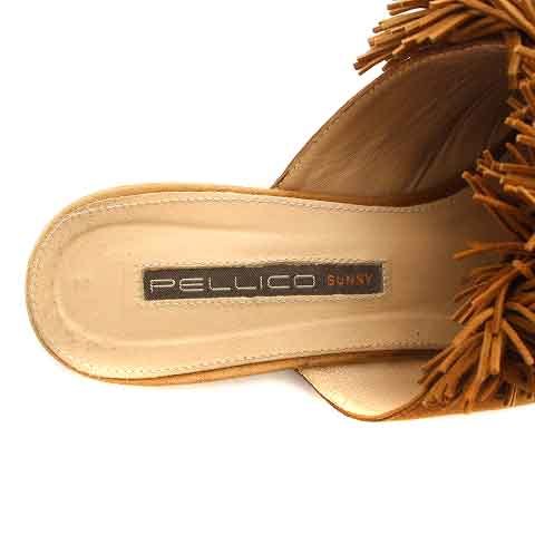  Perry koPELLICO SUNNY Magno rear MAGNOLIA mules sandals Flat suede po Inte dotu fringe 38 24.0cm~24.5cm tea 