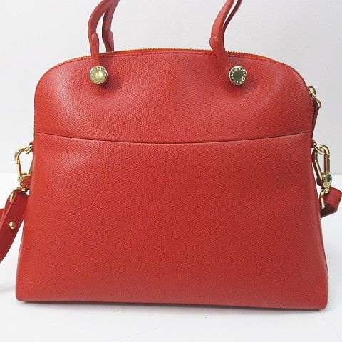 フルラ FURLA パイパー ハンドバッグ ショルダー 2WAY コーラルレッド レザー イタリア製 レディース_画像4