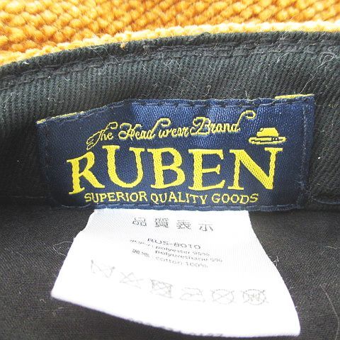 ルーベン RUBEN ベレー帽 帽子 ベロア コーデュロイ 茶系 ブラウン バッチ ベルクロアジャスター 綿 コットン 裏地 レディースの画像6