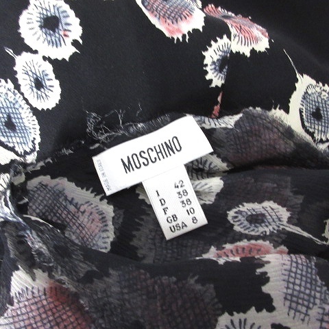 モスキーノ MOSCHINO ワンピース ロング ノースリーブ シースルー カットオフ 花柄 フラワー 総柄 黒 ブラック 38 ■SM1 レディース_画像7