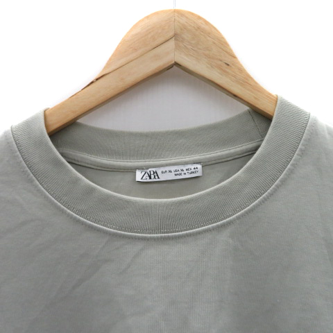 ザラ ZARA Tシャツ カットソー 五分袖 ラウンドネック 無地 大きいサイズ XL グレー /YK40 メンズ_画像3