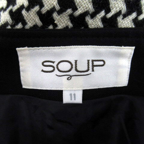 スープ SOUP フレアスカート ひざ丈 千鳥格子柄 ウール 11 オフホワイト 黒 ブラック /SY12 レディース_画像3