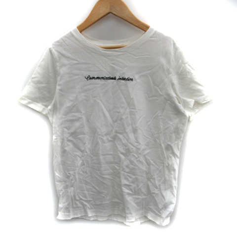 ココディール COCO DEAL Tシャツ カットソー 半袖 ラウンドネック 刺繍 2 白 ホワイト /SM35 レディース_画像1