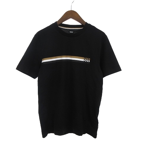  unused goods Hugo Boss tag attaching cotton jersey - T-shirt cut and sewn short sleeves signature stripe Logo print 50486211 black S #SM1