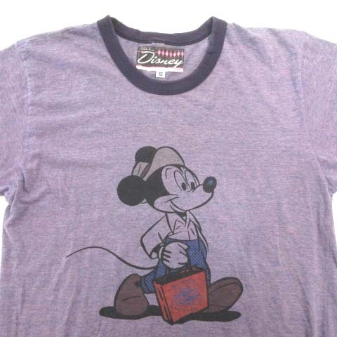  Beams BEAMS ×Disney T-shirt short sleeves Mickey thin S size purple purple #U90 men's 