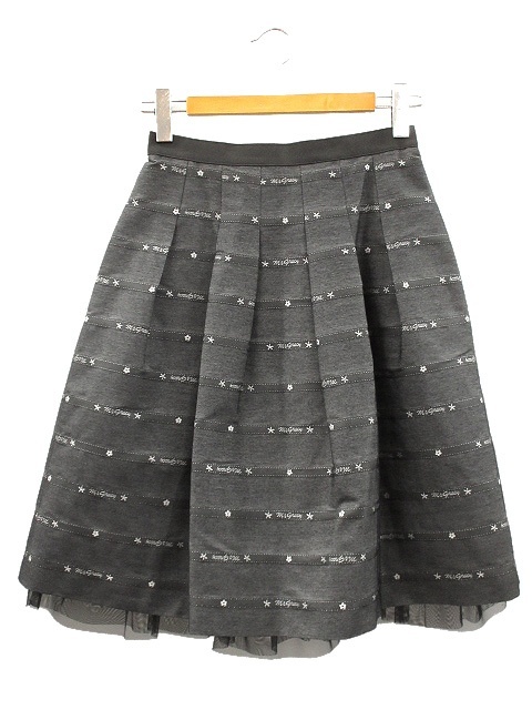 エムズグレイシー M'S GRACY ロゴ デニム フレア スカート 38 ブラック 黒 グログランリボン ボトムス レディース_画像1