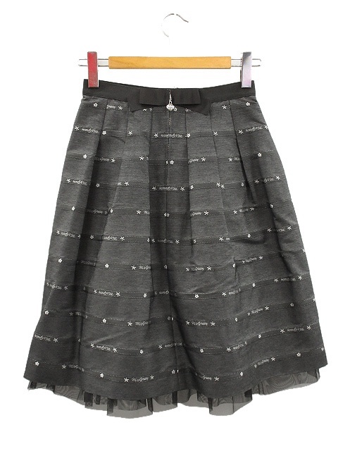エムズグレイシー M'S GRACY ロゴ デニム フレア スカート 38 ブラック 黒 グログランリボン ボトムス レディース_画像2