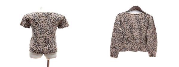  Bonpoint BONPOINT ensemble cardigan knitted cut and sewn leopard print Leopard wool cashmere .M beige /YK lady's 