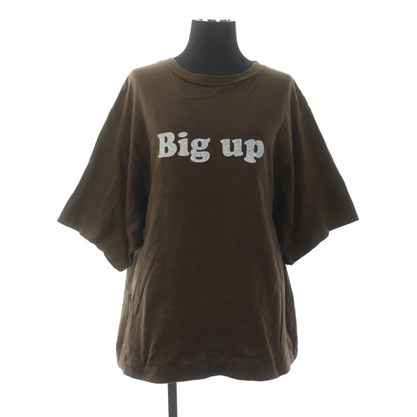 アメリカーナ AMERICANA BIG UPプリントTシャツ カットソー 半袖 クルーネック コットン 茶 ブラウン /MY ■OS レディースの画像1