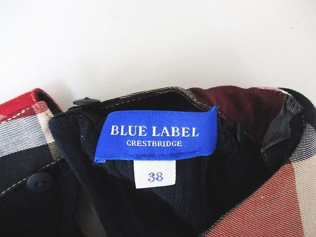 バーバリーブルーレーベル BURBERRY BLUE LABEL クレストブリッジ CRESTBRIDGE 長袖 ニット セーター 38 ネイビー チェック つけ襟 ロゴ プ_画像3