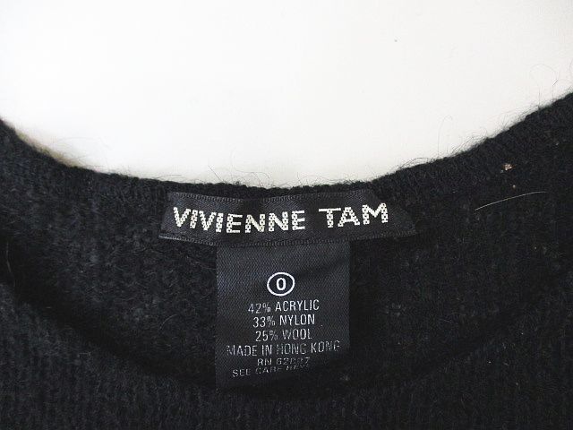 ヴィヴィアンタム VIVIENNE TAM 長袖 ニット セーター 0 黒系 ブラック 文字 刺繍 透け感 レディース_画像3