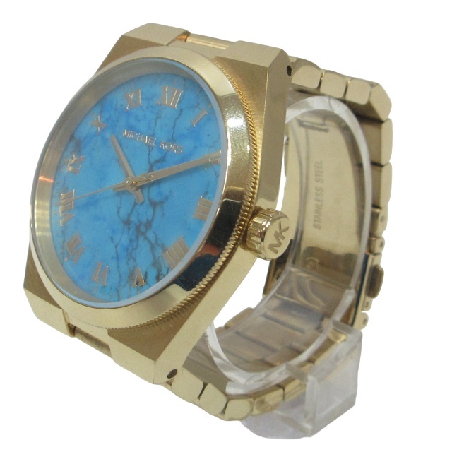 マイケルコース MICHAEL KORS 腕時計 ウォッチ クオーツ ターコイズブルー文字盤 3針 MK-5894 ジャンク品 金色 ゴールド色 1225の画像2