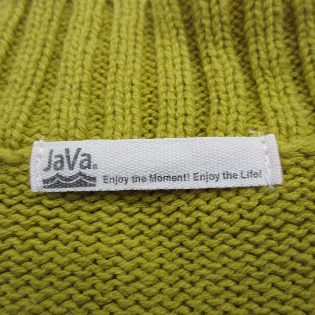 ジャバ JAVA ニット ベスト Vネック コットン ワンポイント M グリーンイエロー 黄緑 /KT32 レディース_画像3