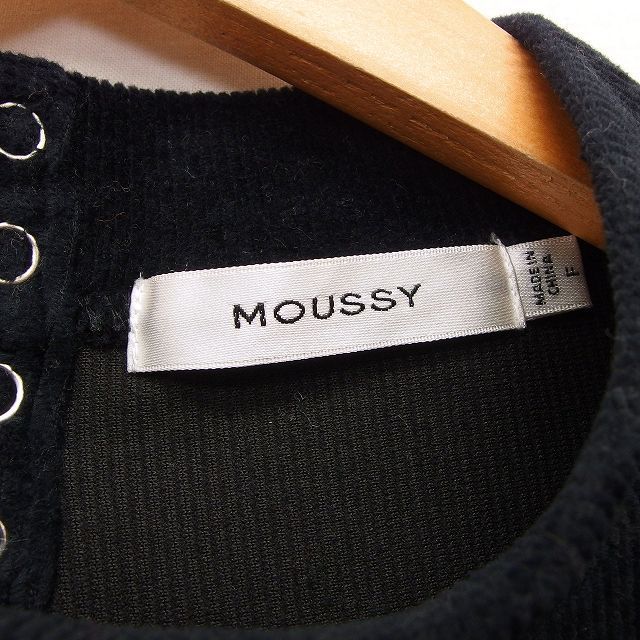 マウジー moussy コーデュロイ セーター シンプル 五分袖 バックボタン モックネック 綿混 F ブラック 黒 /HT18 レディース_画像3