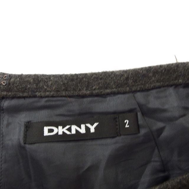 ダナキャランニューヨーク DKNY 裾プリーツ スカート ひざ丈 カシミヤ混 ウール 2 チャコールグレー /FT30 レディース_画像3