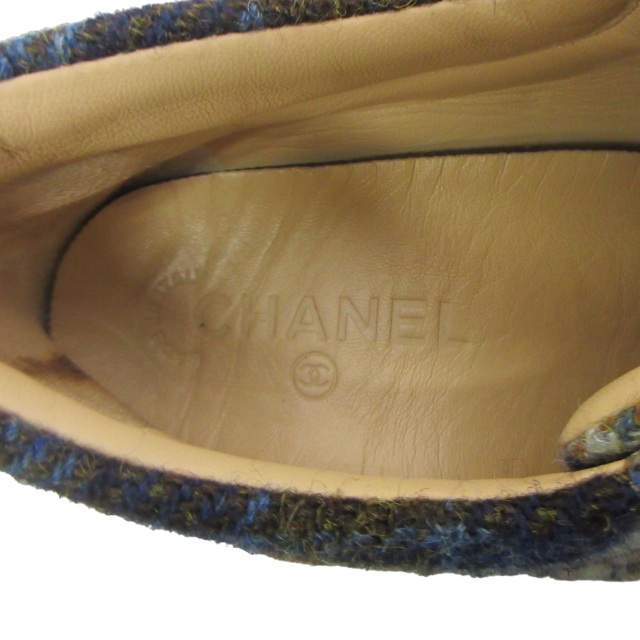 シャネル CHANEL レザーコンビツイードスニーカー シューズ ココマーク 千鳥格子 マルチカラー US6.5 23.5cm STK_画像7