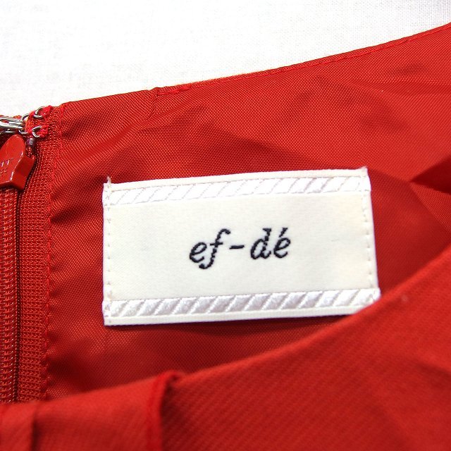  ef-de ef-de One-piece flair Mini knees on frill piping short sleeves ound-necked wool .9 coral red ./HT6 lady's 