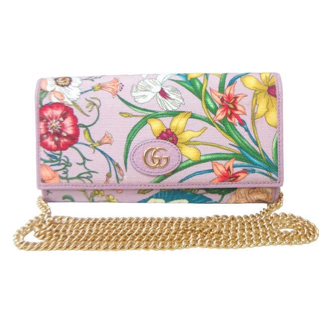 グッチ GUCCI フローラコレクション チェーンウォレット 長財布 花柄 キャンバス GG金具 ロゴプレート マルチカラー 577343_画像1