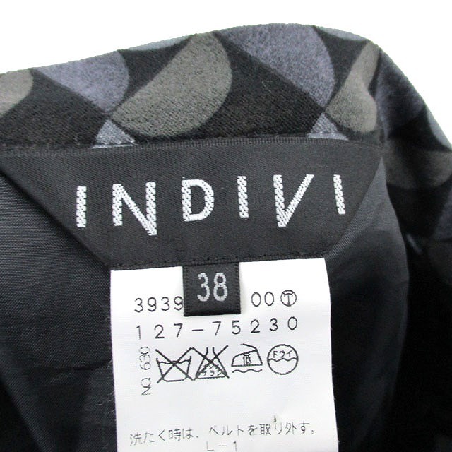 インディヴィ INDIVI フレア スカート ロング 総柄 38 ブラック 黒 /KT20 レディース_画像3