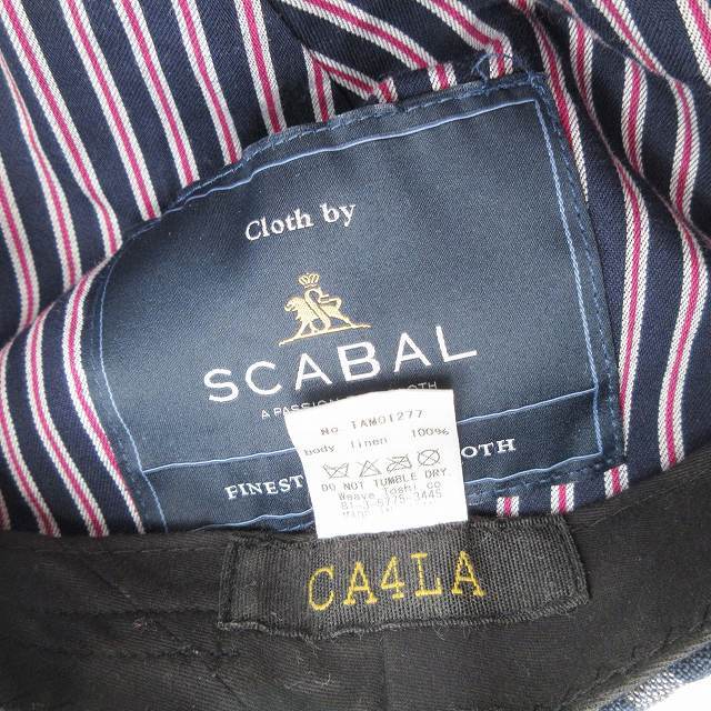 美品 カシラ × スキャバル CA4LA × SCABAL リネン100％ チェック柄 ハンチング キャスケット キャップ 帽子 青 ブルー △N07 メンズ_画像8