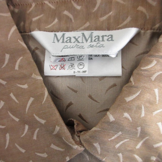 マックスマーラ MAX MARA RN73136 シルク 半袖シャツ 総柄 薄手 40 約M ベージュ 0109 レディース_画像3