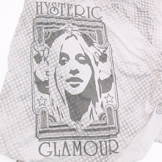 ヒステリックグラマー HYSTERIC GLAMOUR カットソー チュニック プリント ヒスガール チェック柄 変形デザイン ノースリーブ 灰 グレー F_画像5