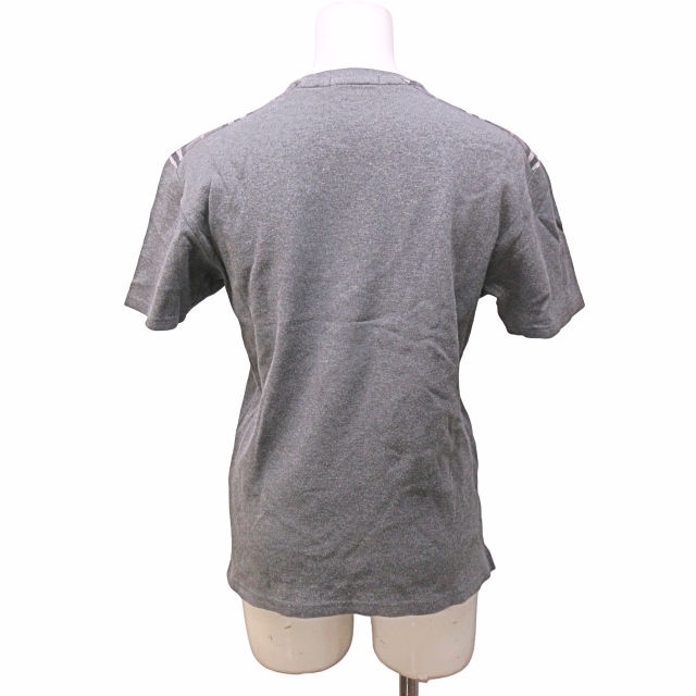 バーバリーブラックレーベル BURBERRY BLACK LABEL Tシャツ カットソー ロゴ 刺繍 肩 チェック柄 コットン 半袖 灰 グレー 2 約Mの画像2