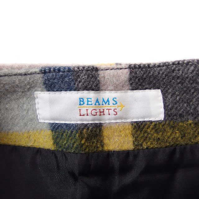 ビームスライツ BEAMS Lights 台形スカート ミニ チェック 起毛 ウール混 36 ネイビー 紺 /FT35 レディース_画像3