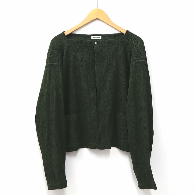 プランテーション plantation 日本製 ウール シングルボタン 羽織り ジャケット M GREEN グリーン レディース_画像1