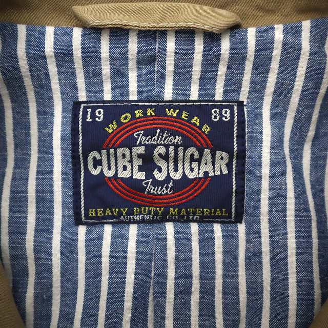  Cube sugar CUBE SUGAR turn-down collar cotton shop coat lining stripe beige M lady's 