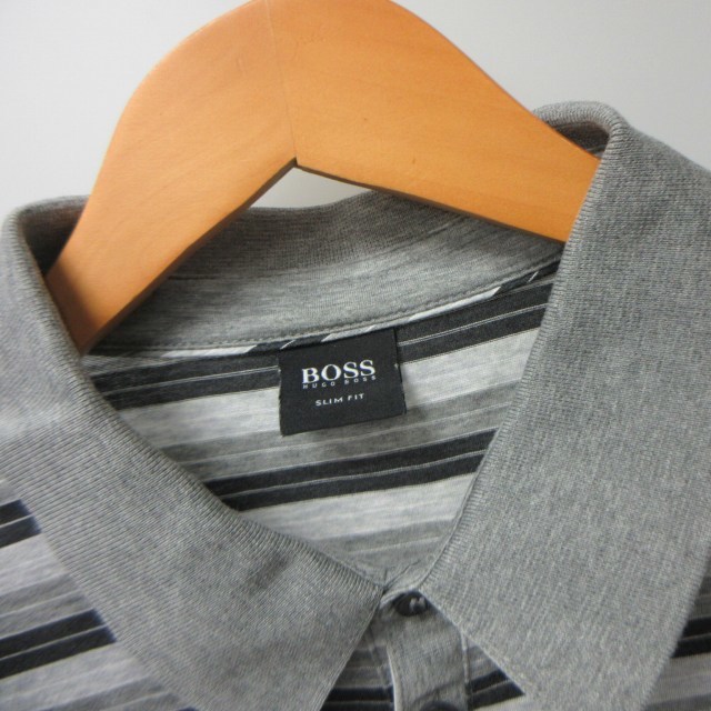 ヒューゴボス HUGO BOSS スリムフィット ポロシャツ カットソー ボーダー 柄 半袖 グレー Mサイズ 0115 IBO46 メンズ_画像7