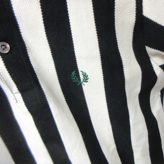 フレッドペリー FRED PERRY ポロシャツ カットソー ストライプ柄 刺? 半袖 白 黒 ブラック ホワイト Sサイズ 0115 IBO46 ※サンプル品_画像6