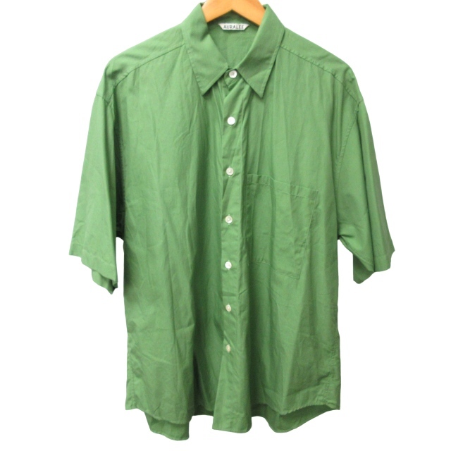オーラリー AURALEE 美品 23SS WASHED FINX TWILL BIG HALF SLEEVEDSHIRT シャツ 半袖 緑 グリーン 4 Mサイズ A23SS03TN