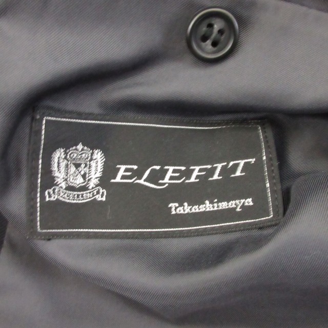 高島屋 エレフィット ELEFIT 美品 18年製 ウール シングルスーツ セットアップ ストライプ 黒 ブラック ネイビー_画像7