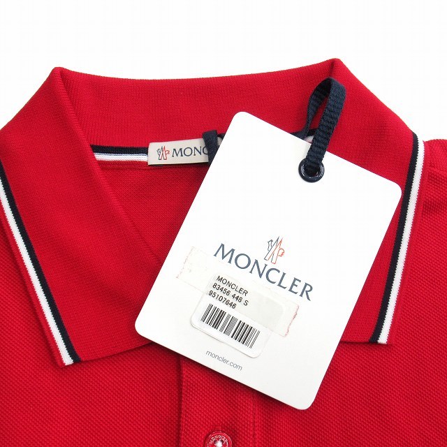 未使用品 19ss モンクレール MONCLER ロゴワッペン ポロシャツ 半袖 カットソー E10918345600 S 赤 レッド メンズ ◆６_画像3