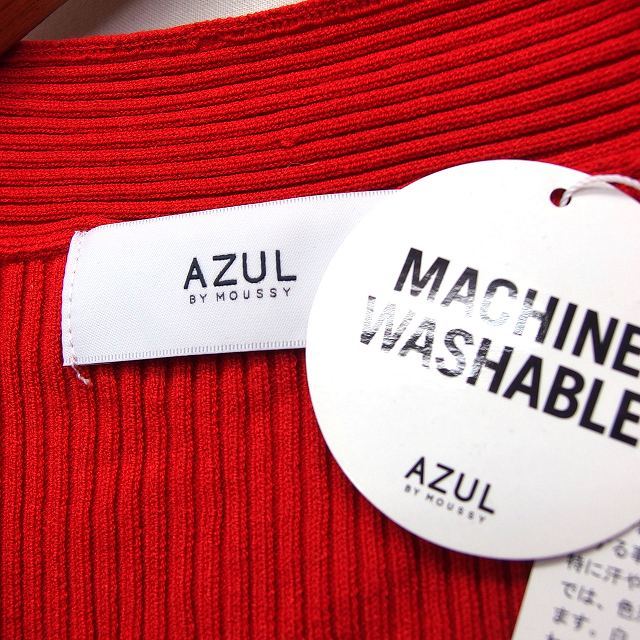未使用品 アズールバイマウジー AZUL by moussy タグ付き リブニット セーター 五分袖 シンプル Vネック M 朱 /HT18 レディースの画像3