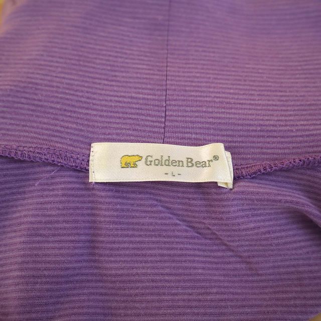 ゴールデンベア GOLDEN BEAR 細ボーダー タートルネック 長袖 ロングTシャツ カットソー 紫 L レディース_画像3