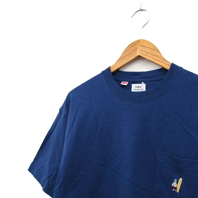未使用品 コーエン coen タグ付き カットソー Tシャツ 半袖 コットン ワンポイント 刺繍 M ブルー 青 /KT8 メンズ_画像6