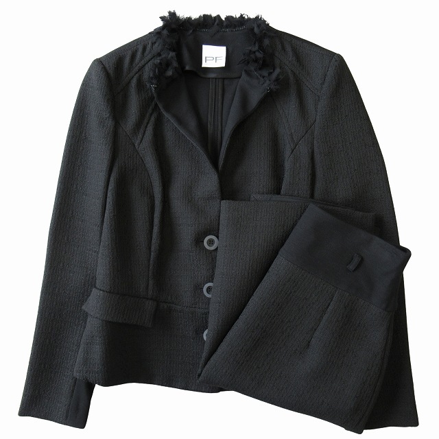 美品 パオラフラーニ PAOLA FRANI セットアップ ジャケット スカート 切替 ストレッチ サイズ42 黒 ブラック レディース