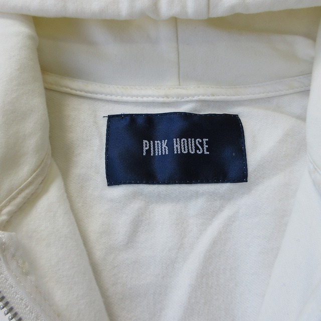 ピンクハウス PINK HOUSE ジップアップ パーカー フード ロゴ タグ スウェット カットソー 4 L 白 アイボリー レディース ♪11_画像8