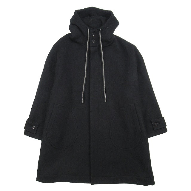 22aw シンヤコズカ SHINYA KOZUKA HOODED オーバーサイズ フーデット メルトン コート ジャケット アウター サイズM ブラック 黒 メンズ